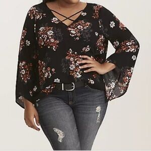 TORRID Floral Blouse Top With Bell Sleeves